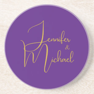 Dessous De Verre En Grès Mariage Moderne Minimaliste Plain Calligraphie Nom