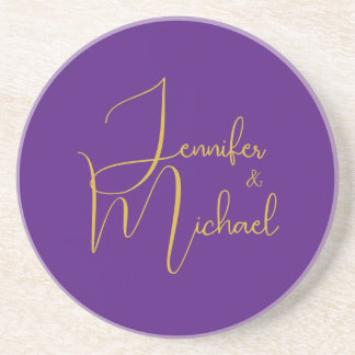Dessous De Verre En Grès Mariage Moderne Minimaliste Plain Calligraphie Nom