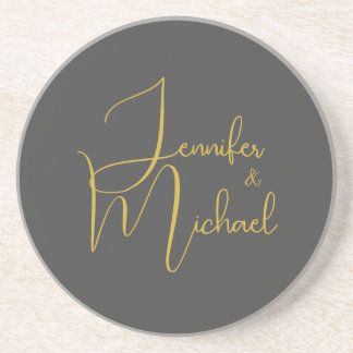 Dessous De Verre En Grès Mariage Moderne Minimaliste Plain Calligraphie Nom