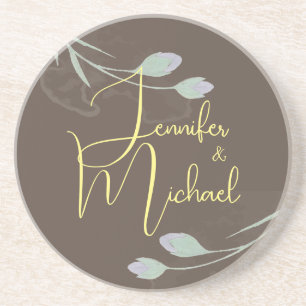 Dessous De Verre En Grès Mariage Moderne Minimaliste Plain Calligraphie Nom