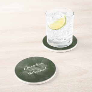 Dessous De Verre En Grès Mariage printanier élégant avec feuilles vertes