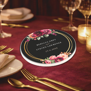 Dessous De Verre En Grès Mariage romantique élégant floral rouge noir d'hum