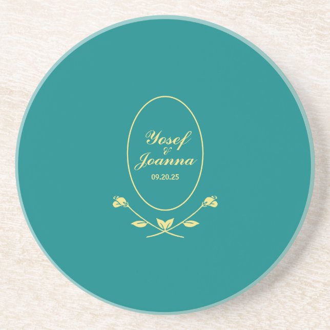 Dessous De Verre En Grès Mariage turquoise et Gold (Devant)