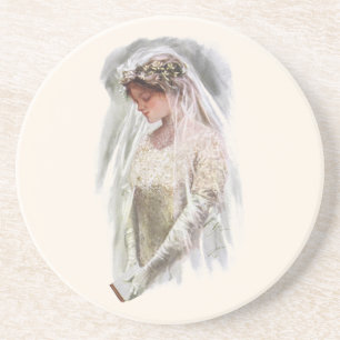 Dessous De Verre En Grès Mariée victorienne vintage avec la Bible Harrison 