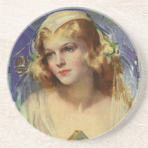 Dessous De Verre En Grès Mariée vintage tenant une Bible, mariage religieux