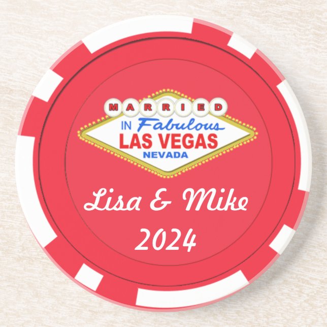 Dessous De Verre En Grès Mariés à Las Vegas Tapis de Puces- Texte éditable (Devant)