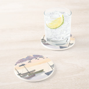 Dessous De Verre En Grès Marina pour bateaux Baie océanique à l'aquarelle