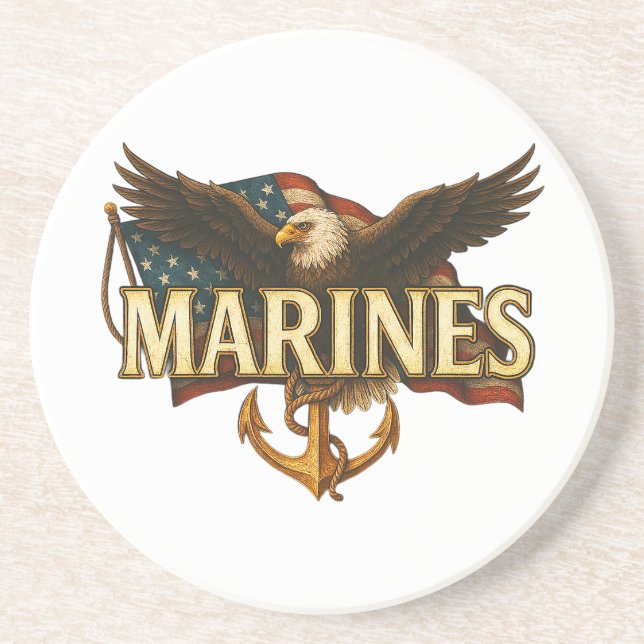 Dessous De Verre En Grès Marines avec aigle et drapeau (Devant)