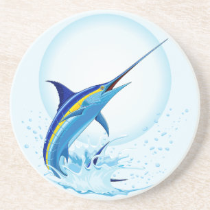 Dessous De Verre En Grès Marlin bleu sautant hors de l'océan