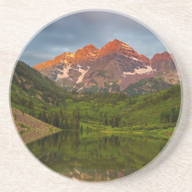 Dessous De Verre En Grès Maroon Bells se reflètent dans le lac Maroon calme (Devant)