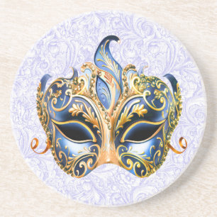 Dessous De Verre En Grès Masque de luxe avec Motif or et bleu