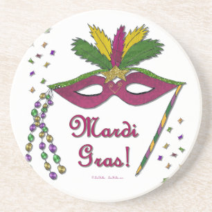 Dessous De Verre En Grès Masque de Mardi Gras Plumes Perles