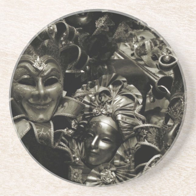 Dessous De Verre En Grès Masques de masquerade gothiques noir et blanc (Devant)