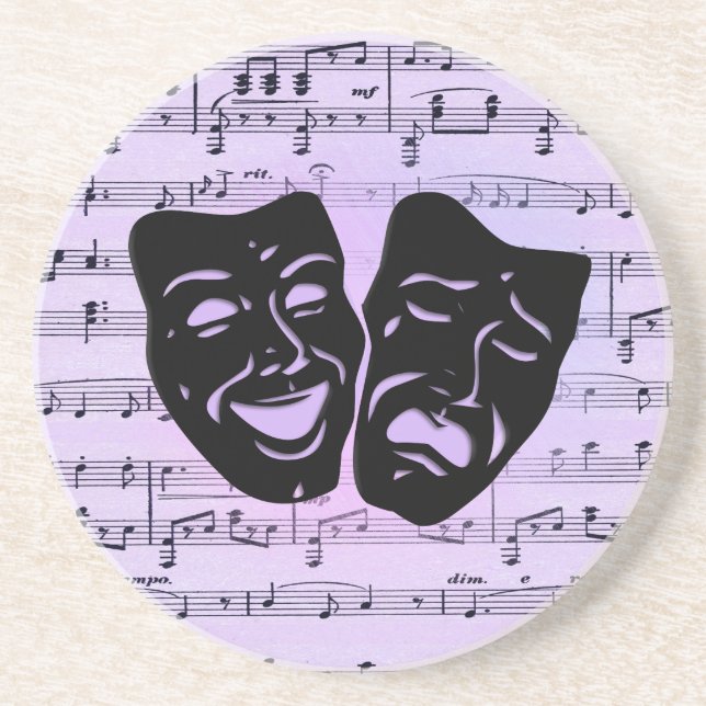 Dessous De Verre En Grès Masques de musique et de théâtre violets (Devant)