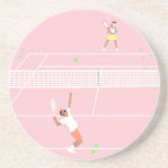 Dessous De Verre En Grès Match de tennis rose Pastel moderne<br><div class="desc">Illustration d'un match de tennis rose moderne sur un court de tennis rose.</div>