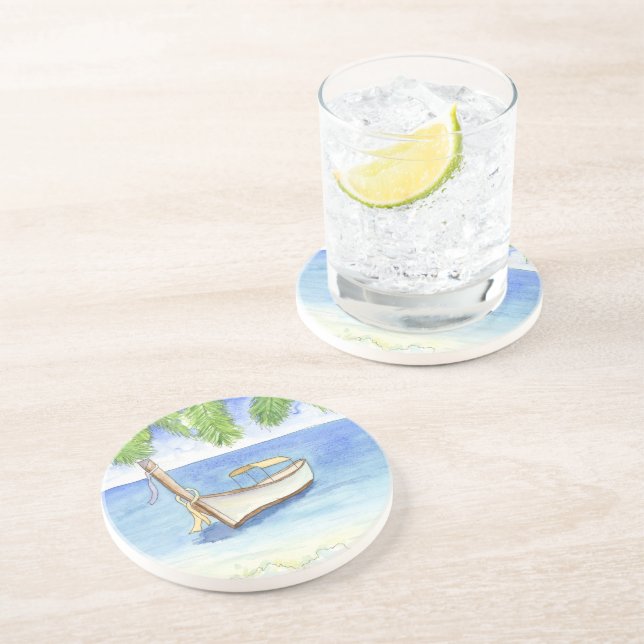 Dessous De Verre En Grès Matin à Bali Aquarelle (Côté)