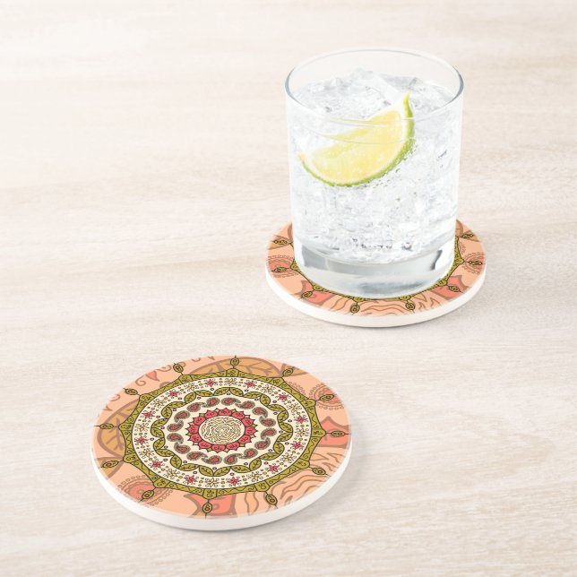Dessous De Verre En Grès Mehndi Fantasy Gold Coaster (Côté)