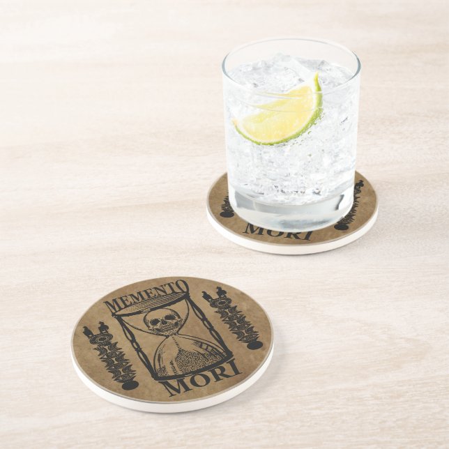 Dessous De Verre En Grès Méménto mori crâne en sablier (Côté)