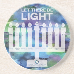 Dessous De Verre En Grès Menorah de Lumière - "Lumière" en 9 langues juives