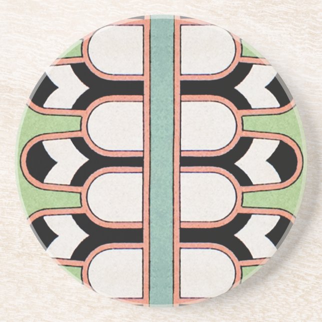 Dessous De Verre En Grès Menthe géométrique de motif d'art déco assyrien (Devant)