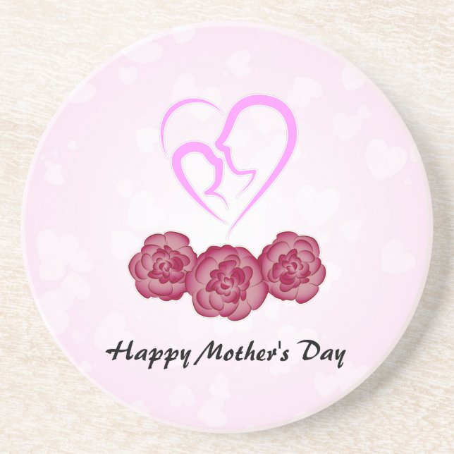 Dessous De Verre En Grès Mère et bébé Carnation enfant Fête des mères (Devant)