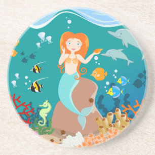 Dessous De Verre En Grès Mermaid and dolphins under the sea birthday party