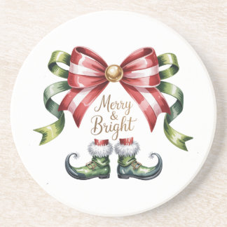Dessous De Verre En Grès Merry & Bright Christmas Bow & Elf Shoes Coaster
