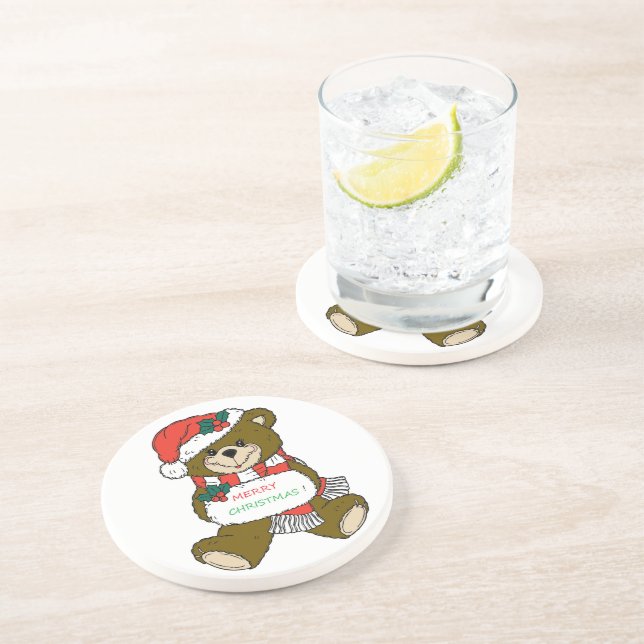 DESSOUS DE VERRE EN GRÈS "MERY NOËL" TEDDDY BEAR (Côté)