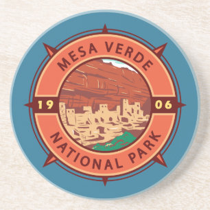 Dessous De Verre En Grès Mesa Verde National Park Retro Compass Emblem