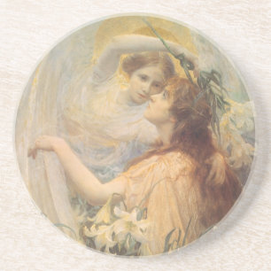 Dessous De Verre En Grès Message de l'ange par George Swinstead, Art Vintag