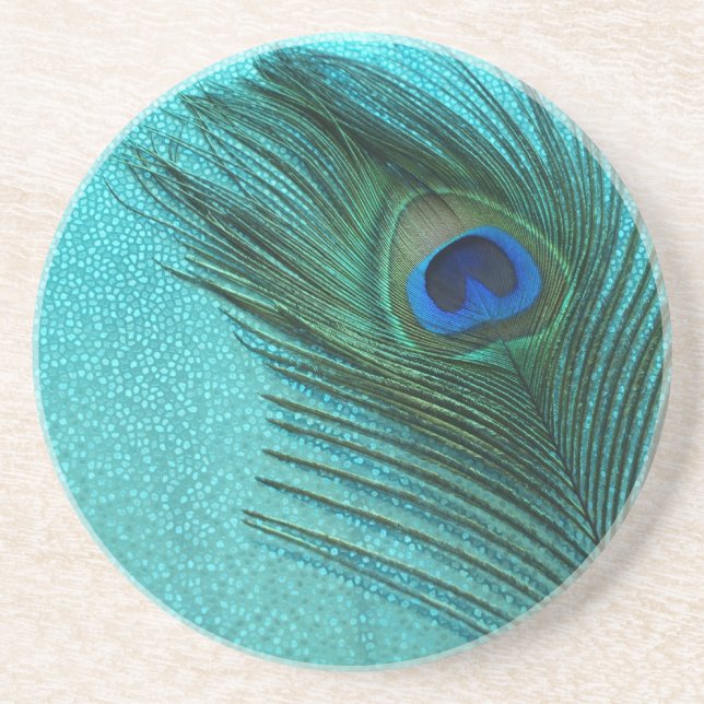 Dessous De Verre En Grès Métallurgie Aqua Blue Peacock Feather (Devant)
