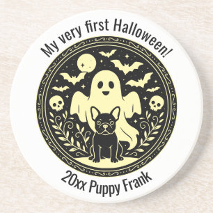 Dessous De Verre En Grès Mignon bébé bouledogue français premier Halloween 