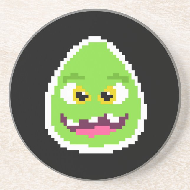 Dessous De Verre En Grès Mignon monstre d'œuf pixélisé (Devant)