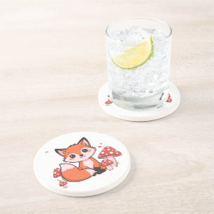 Dessous De Verre En Grès Mignon Ren Kawaii avec Champignons Dessin Animé