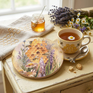 Dessous De Verre En Grès Mignonne abeille à miel en aquarelle vintage et ra