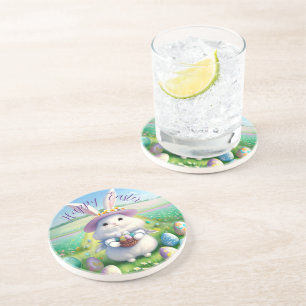 Dessous De Verre En Grès Mignonne lapin de Pâques 01