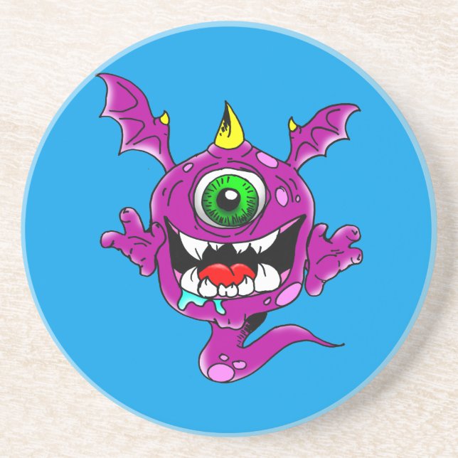 Dessous De Verre En Grès Mignons pourpres gens mangent Monster (Devant)