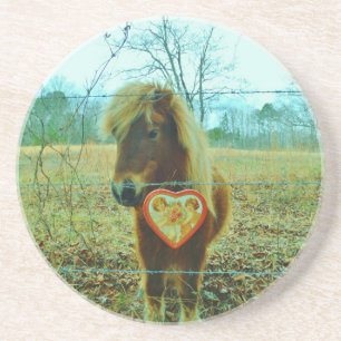Dessous De Verre En Grès Miniature cheval Brown Valentine Heart