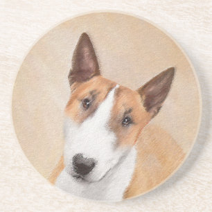 Dessous De Verre En Grès Miniature Taureau Terrier Peinture - Joli Original
