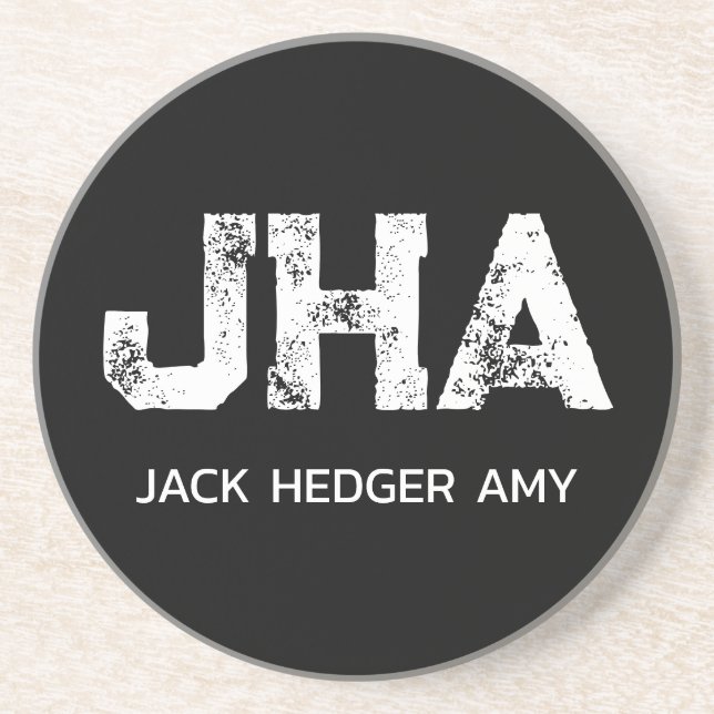 DESSOUS DE VERRE EN GRÈS MINIMALIST WHITE THREE LETTER MONOGRAM NAME BLACK (Devant)