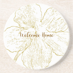 Dessous De Verre En Grès Minimaliste Ligne d'Art de Fleur en Or Personnalis