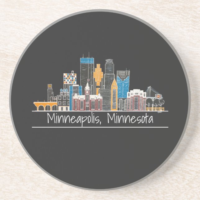 Dessous De Verre En Grès Minneapolis, MN Skyline Coaster (Devant)