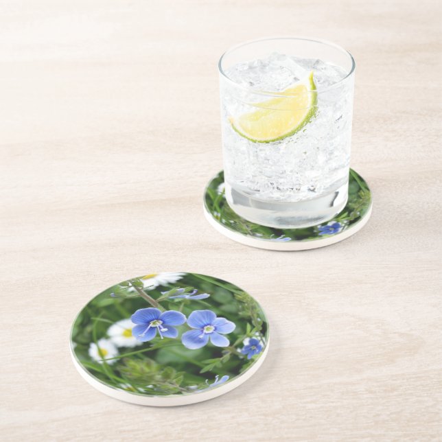 Dessous De Verre En Grès minuscules fleurs bleues (Côté)