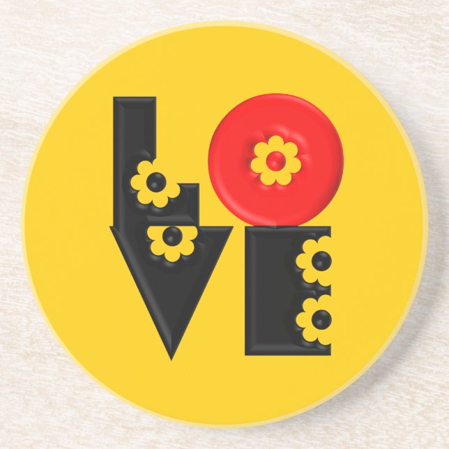 Dessous De Verre En Grès Mod Pop Puffy Floral LOVE Carré (Devant)