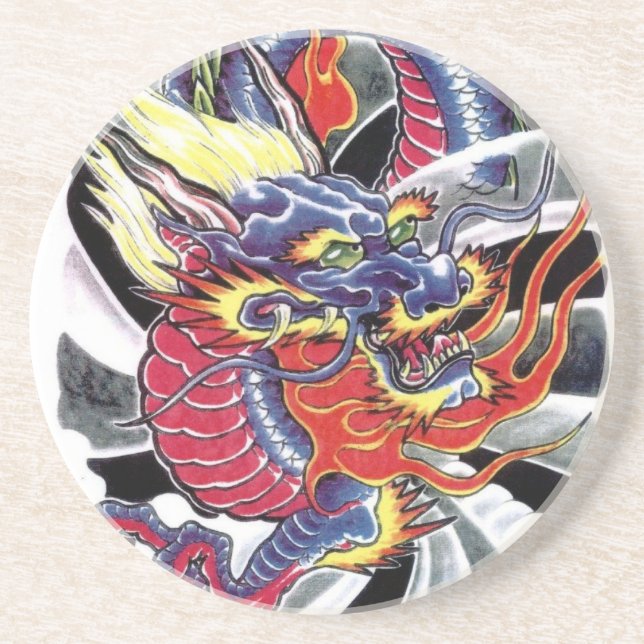 Dessous De Verre En Grès Modèle de tatouage japonais Blue Dragon (Devant)
