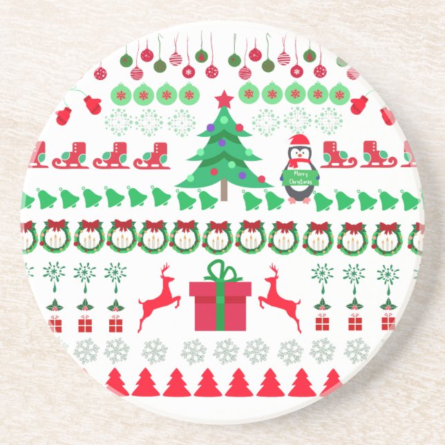 Dessous De Verre En Grès Modèle de tricot de pull de Noël laid (Devant)