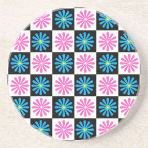 Dessous De Verre En Grès Modèle floral bleu rose géométrique
