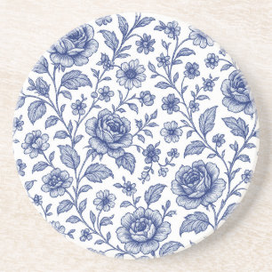 Dessous De Verre En Grès Modèle Floral Royal Bleu Rose