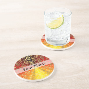 Dessous De Verre En Grès Modèle orange et or damassé
