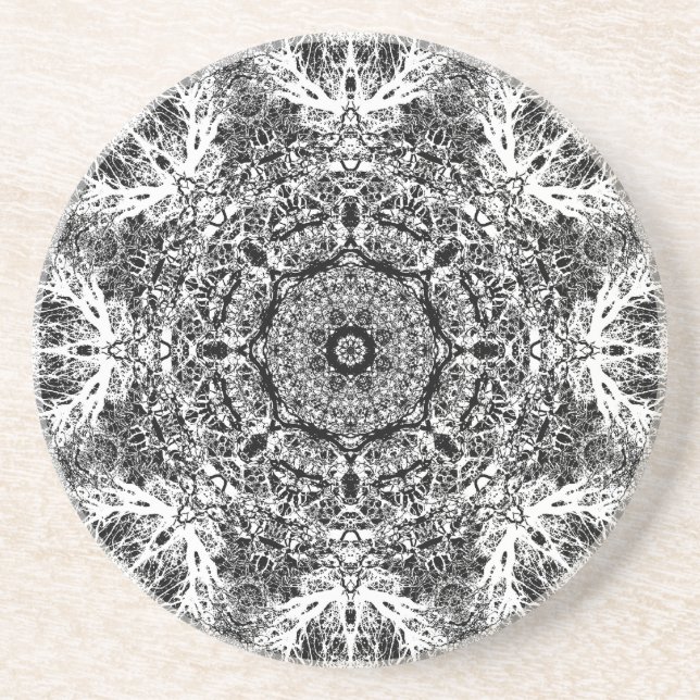 Dessous De Verre En Grès Modèle rond décoratif noir et blanc (Devant)